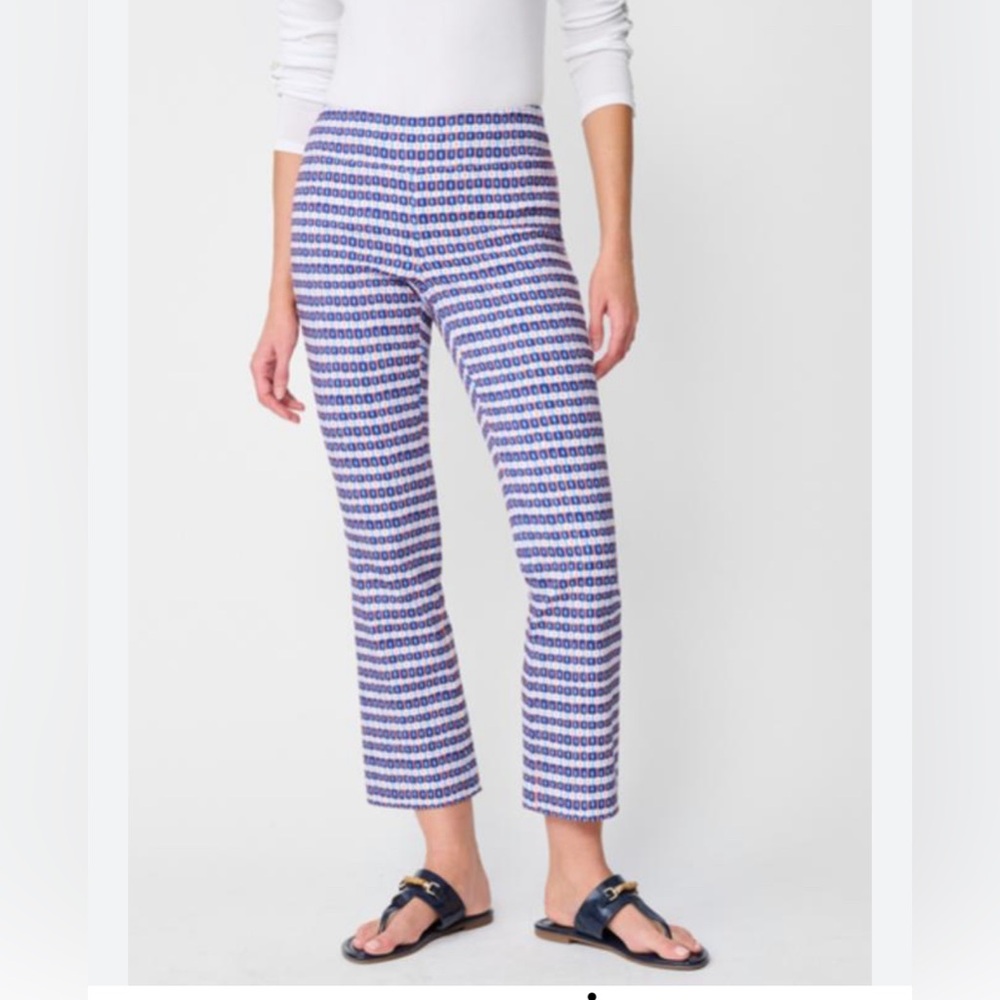 J. McLaughlin Blue and White Geometric Cropped Pants